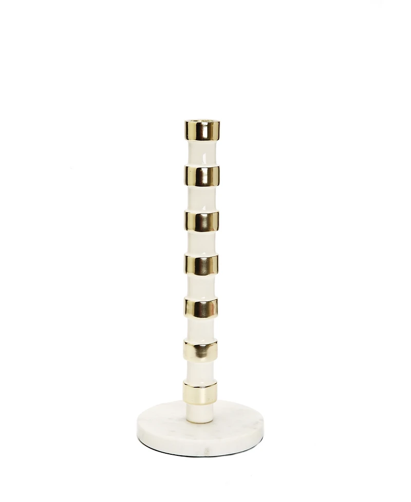 Classic Touch Gold-Tone Taper Candle Holder on Marble Base, 12" H