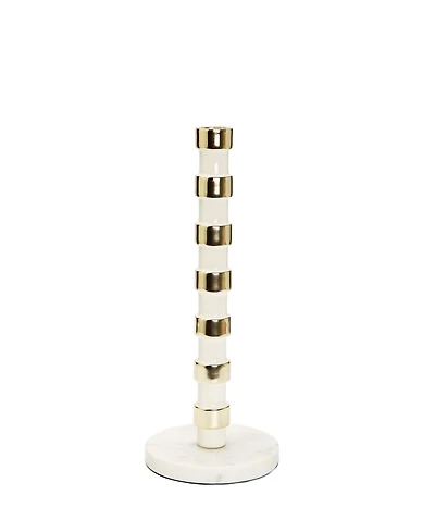 Classic Touch Gold-Tone Taper Candle Holder on Marble Base, 12" H