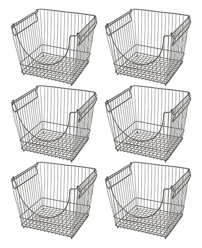 Smart Design Set of 6 Large Stacking Baskets with Handles, 12.5" x 8.5"