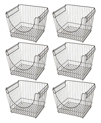 Smart Design Set of 6 Large Stacking Baskets with Handles, 12.5" x 8.5"