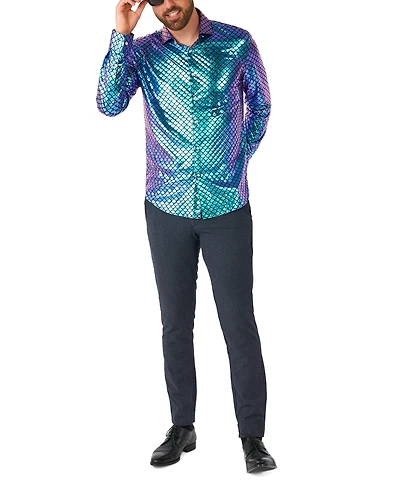 OppoSuits Men's Shirt - Long Sleeve Shiny Snake Gold