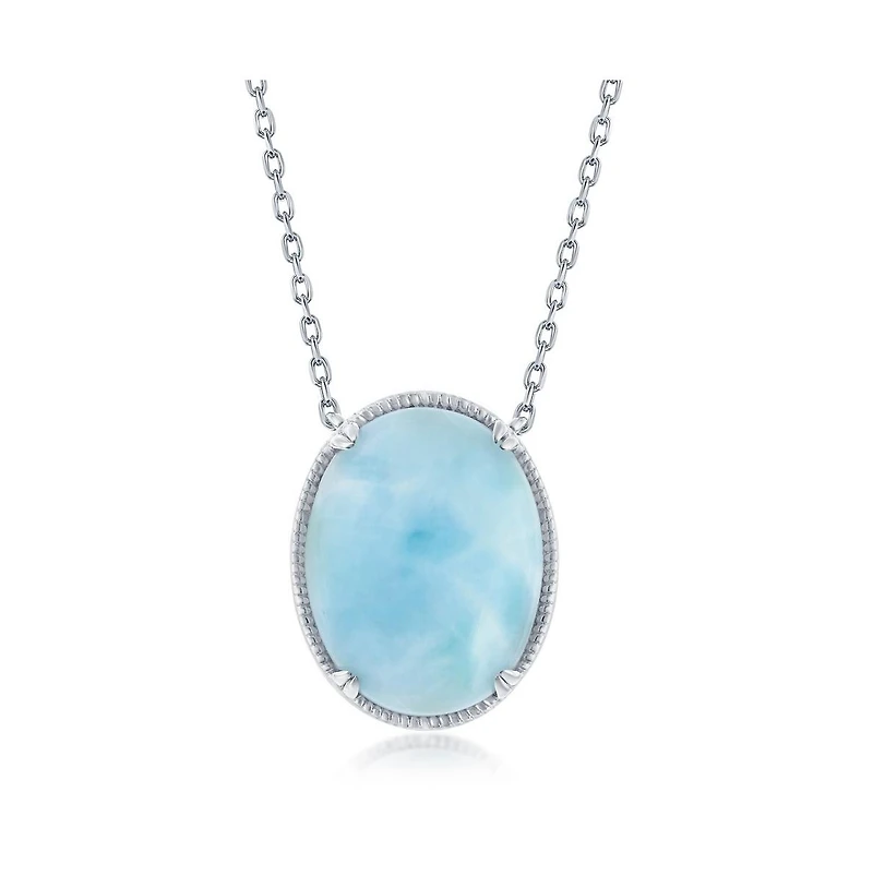 Caribbean Treasures Sterling Silver Oval Larimar Filigree Design Necklace