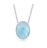 Caribbean Treasures Sterling Silver Oval Larimar Filigree Design Necklace