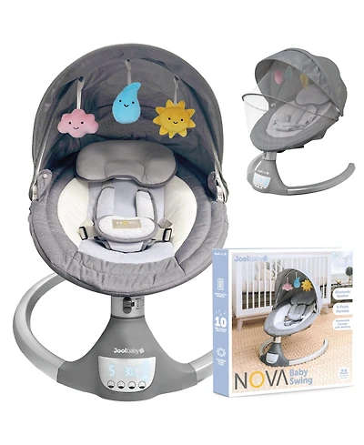 Jool Baby Nova Swing for Newborns - Electric Motorized Infant Swing, Bluetooth Music, 10 Preset Melodies, Remote (Updated Model, Gray)