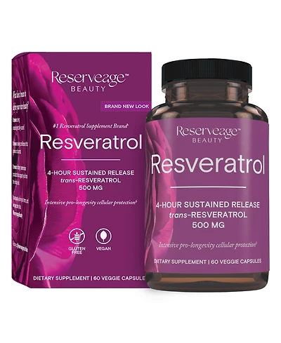 Reserveage, Resveratrol 500 mg, Antioxidant Supplement for Heart and Cellular Health, Supports Healthy Aging, Paleo, Keto, 60 Capsules