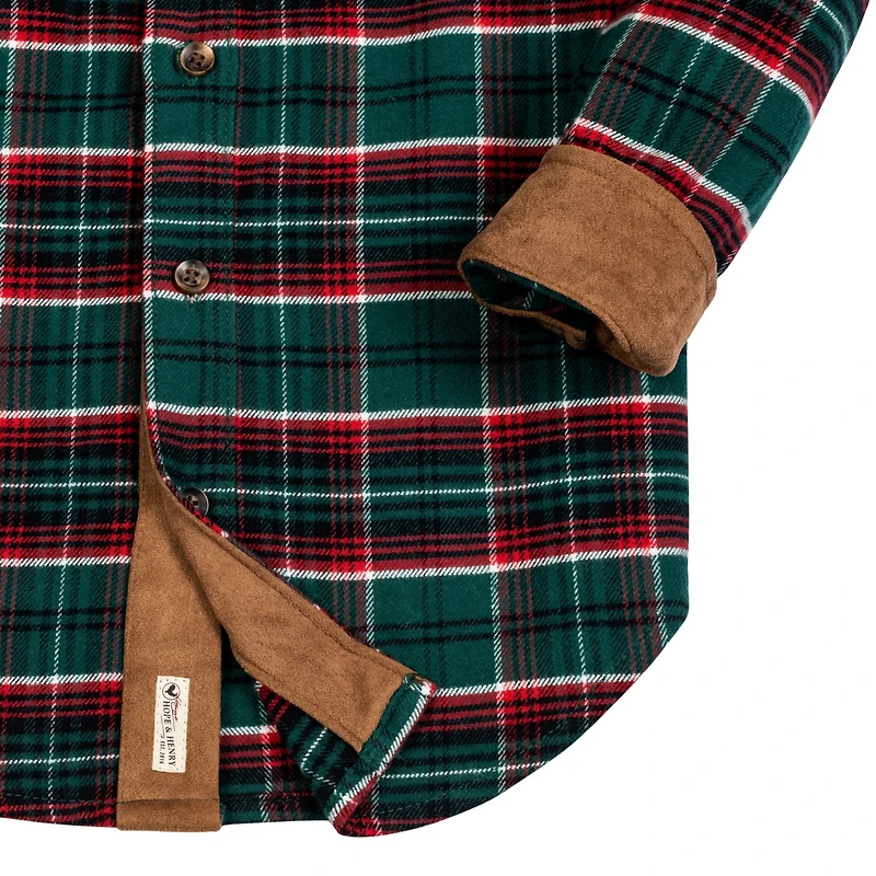 Hope & Henry Boys Organic Long Sleeve Flannel Shirt with Suede Detail
