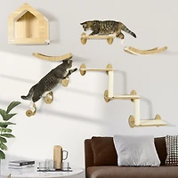 PawHut 10-Lvl Wood Cat Tree W/ Cat Shelves, Modern Wall-Mount Cat Tree