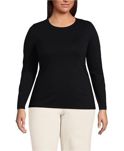 Lands' End Women's Plus Lightweight Jersey Skimming Long Sleeve Crew Neck T-shirt