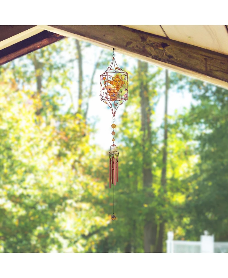 33" Long Celestial Copper Candle Holder Gem Wind Chime