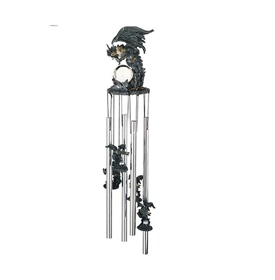 23" Long Black Dragon with Faux Crystal Round Top Wind Chime