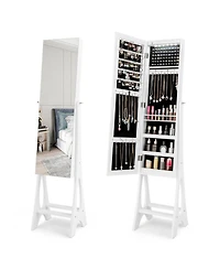 Costway Led Jewelry Cabinet Armoire with Bevel Edge Mirror Organizer Mirrored Standing