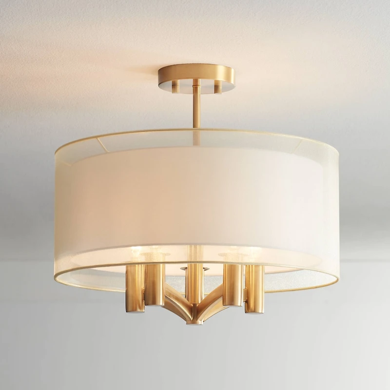 Possini Euro Design Caliari Modern Ceiling Light Semi Flush Mount Fixture 18" Wide Warm Brass Double Drum Shade for Bedroom Kitchen Hallway Bathr
