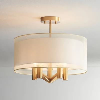 Possini Euro Design Caliari Modern Ceiling Light Semi Flush Mount Fixture 18" Wide Warm Brass Double Drum Shade for Bedroom Kitchen Hallway Bathr