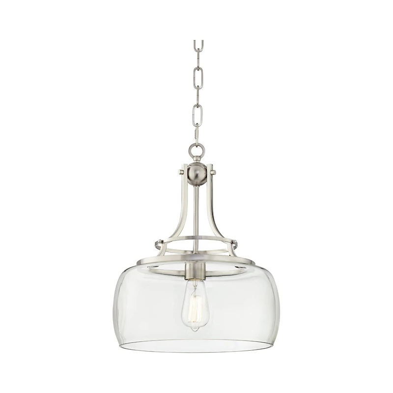 Franklin Iron Works Charleston Brushed Nickel Hanging Pendant Lighting 13.5" Wide Modern Industrial Led Clear Glass Shade Fixture for Dining Room Livi