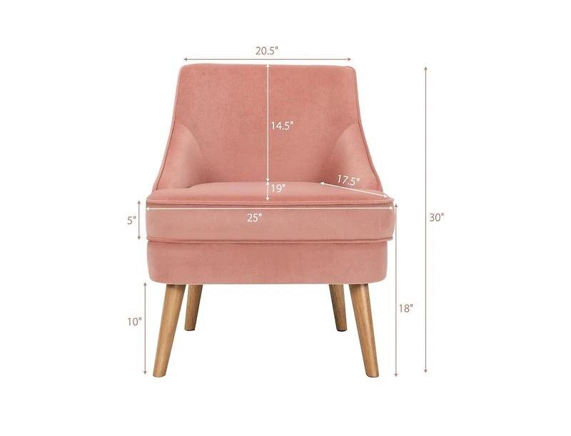 Mid Century Velvet Accent Chair with Rubber Wood Legs for Bedroom