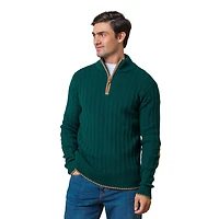 Hope & Henry Men's Organic Half Zip Sweater with Suede Trim