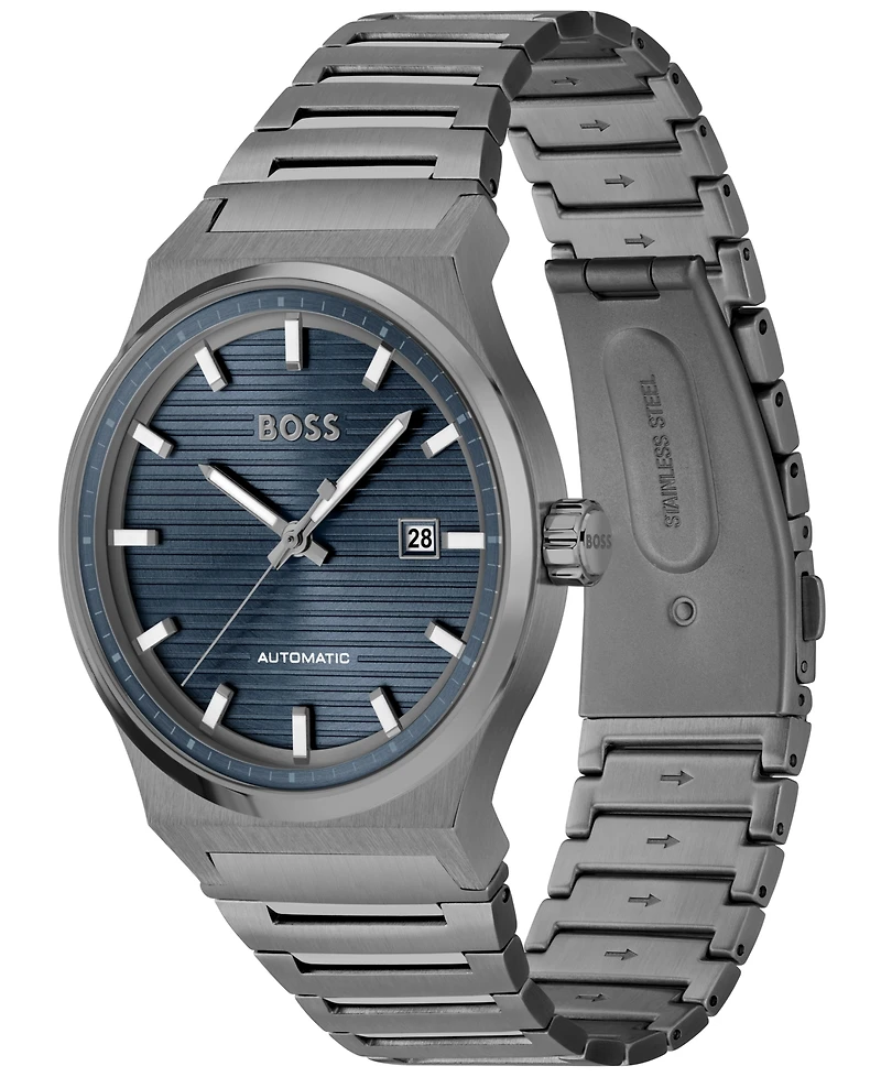 Hugo Boss Men's Candor Auto Automatic Ionic Plated Gray Steel Watch 41mm