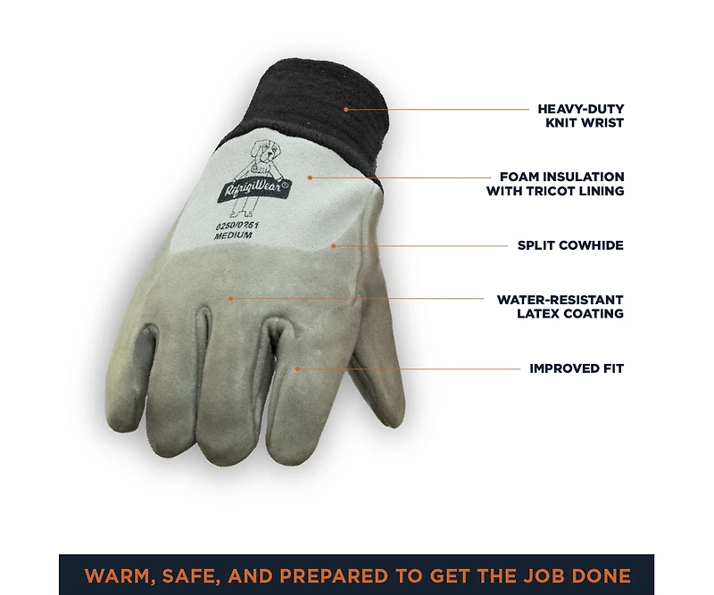 RefrigiWear Men's Insulated Fleece Lined Leather Gloves with Nitrile Coating