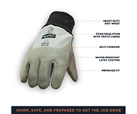 RefrigiWear Men's Insulated Fleece Lined Leather Gloves with Nitrile Coating