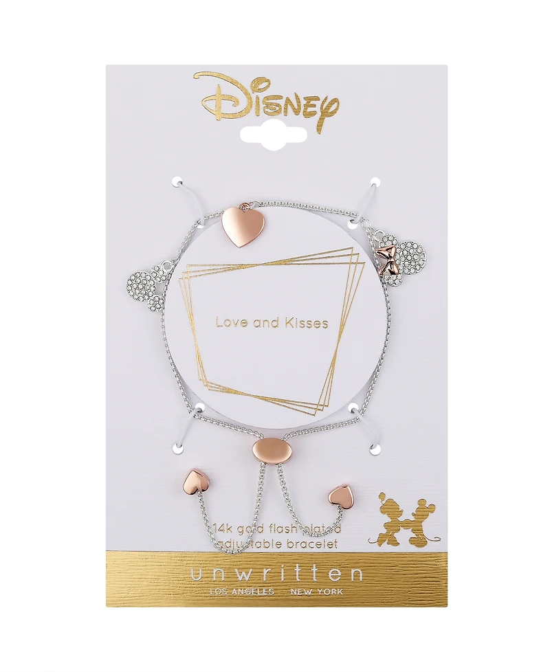 Disney Unwritten Crystal Mickey and Minnie Mouse Rose Gold-Plated Hearts Charm Bracelet