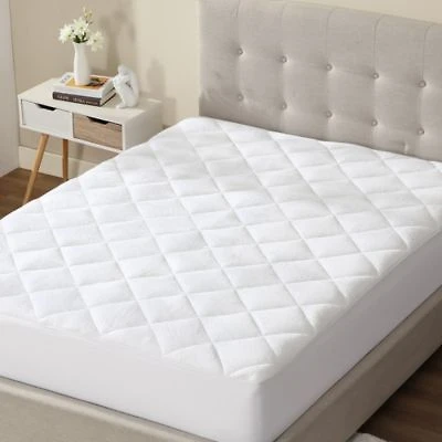 Circleshome Double Puff Microfiber Fleece Mattress Pad White