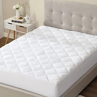 Circleshome Double Puff Microfiber Fleece Mattress Pad White