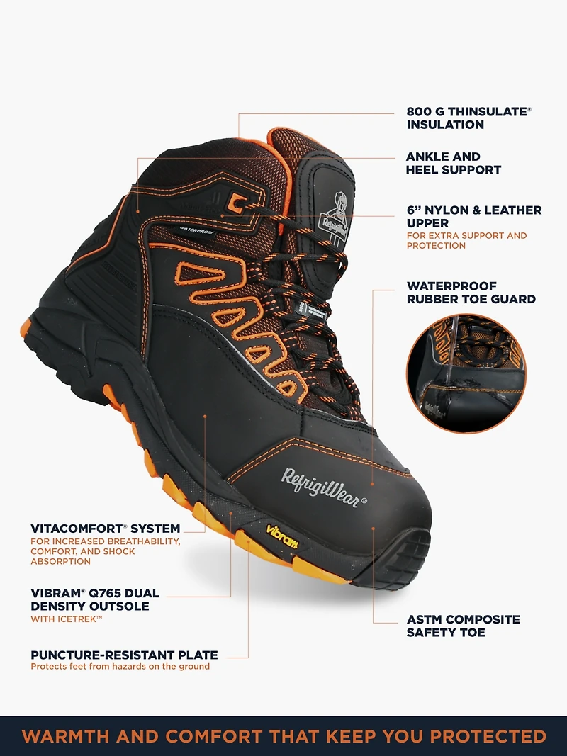 RefrigiWear Men's PolarForce Hiker Boot - Waterproof, Insulated Work Boots for Extreme Cold Weather with Astm Safety Toe