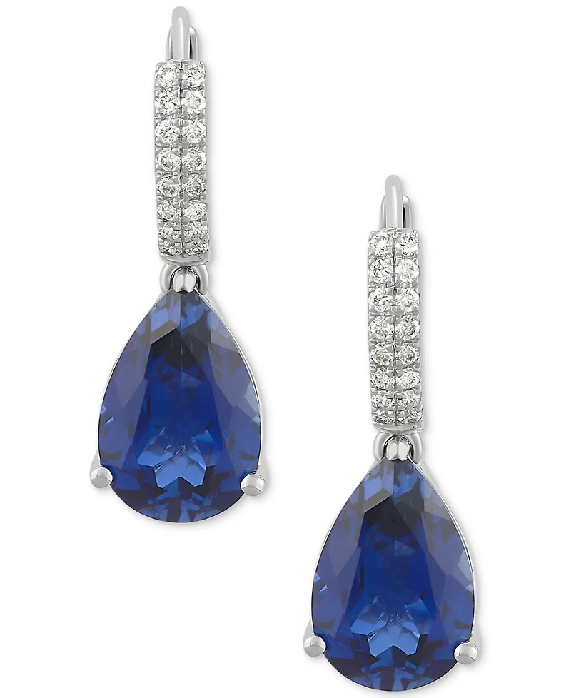 Grown With Love Lab-Grown Sapphire (8-1/8 ct. t.w.) & Diamond (1/4 ct. t.w.) Pear Dangle Hoop Earrings in 14k White Gold (Also available in Emerald &