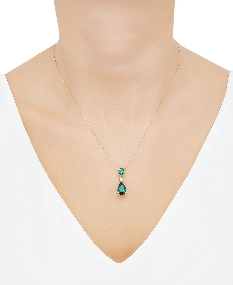 Grown With Love Lab Emerald (3-1/3 ct. t.w.) & Diamond (1/8 18" Pendant Necklace 14k Gold