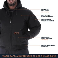 RefrigiWear Men's ComfortGuard Service Jacket - Insulated Denim Hooded Work for Cold Weather