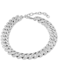 Adornia Silver-Tone Crystal Cuban Chain Choker Necklace, 12-1/2" + 3" extender
