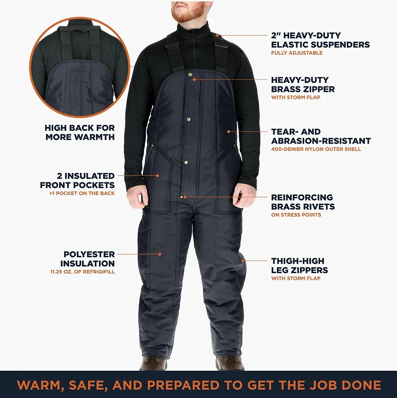 RefrigiWear Men's Men s Iron-Tuff Insulated Bib Overalls -50°F Cold Protection, Durable Workwear