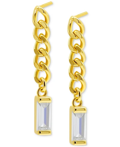 Adornia 14k Gold-Plated Chain & Rectangle Crystal Linear Drop Earrings