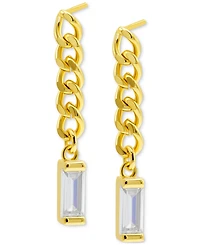 Adornia 14k Gold-Plated Chain & Rectangle Crystal Linear Drop Earrings