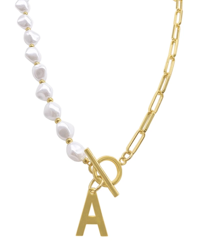 Adornia 14k Gold-Plated Paperclip Chain & Mother-of-Pearl Initial A 17" Pendant Necklace