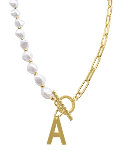 Adornia 14k Gold-Plated Paperclip Chain & Mother-of-Pearl Initial A 17" Pendant Necklace