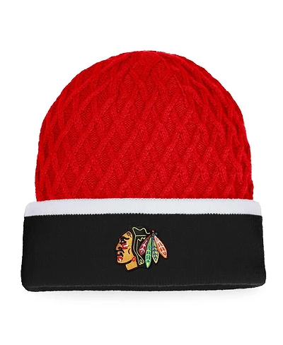 Men's Fanatics Black, Red Chicago Blackhawks Iconic Striped Cuffed Knit Hat