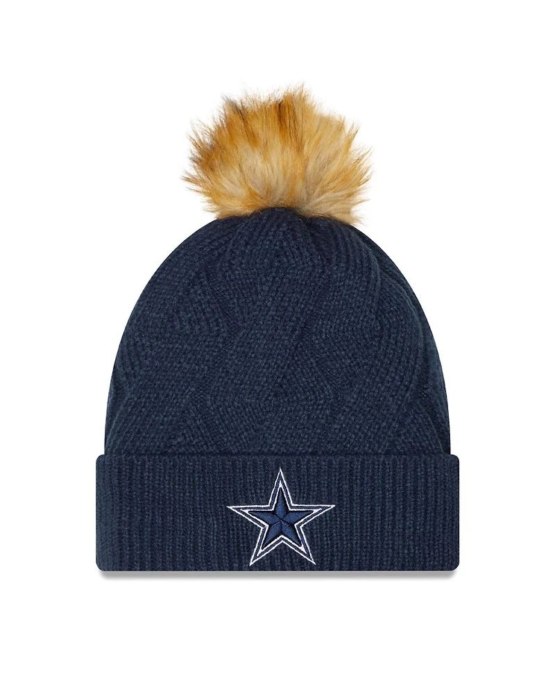 Women's New Era Navy Dallas Cowboys Snowy Cuffed Knit Hat with Pom