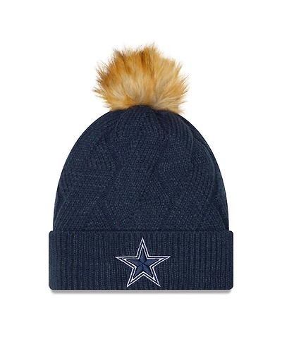 Women's New Era Navy Dallas Cowboys Snowy Cuffed Knit Hat with Pom