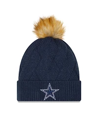 Women's New Era Navy Dallas Cowboys Snowy Cuffed Knit Hat with Pom