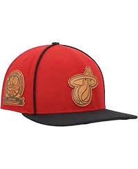 Men's Pro Standard Red, Black Miami Heat Heritage Leather Patch Snapback Hat
