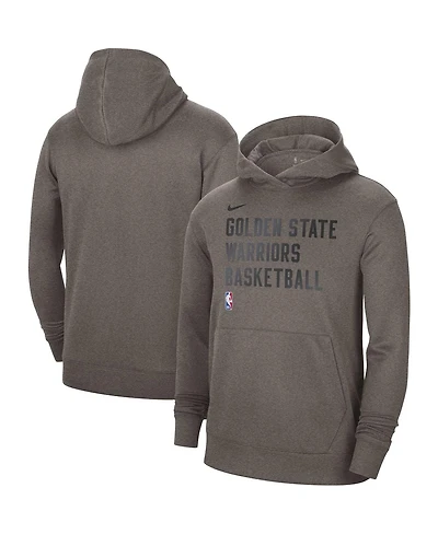 Men's and Women's Nike Olive Gray Golden State Warriors 2023/24 Performance Spotlight On-Court Practice Pullover Hoodie