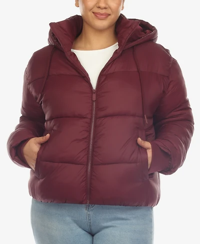 White Mark Plus Hooded Bomber Puffer Coat