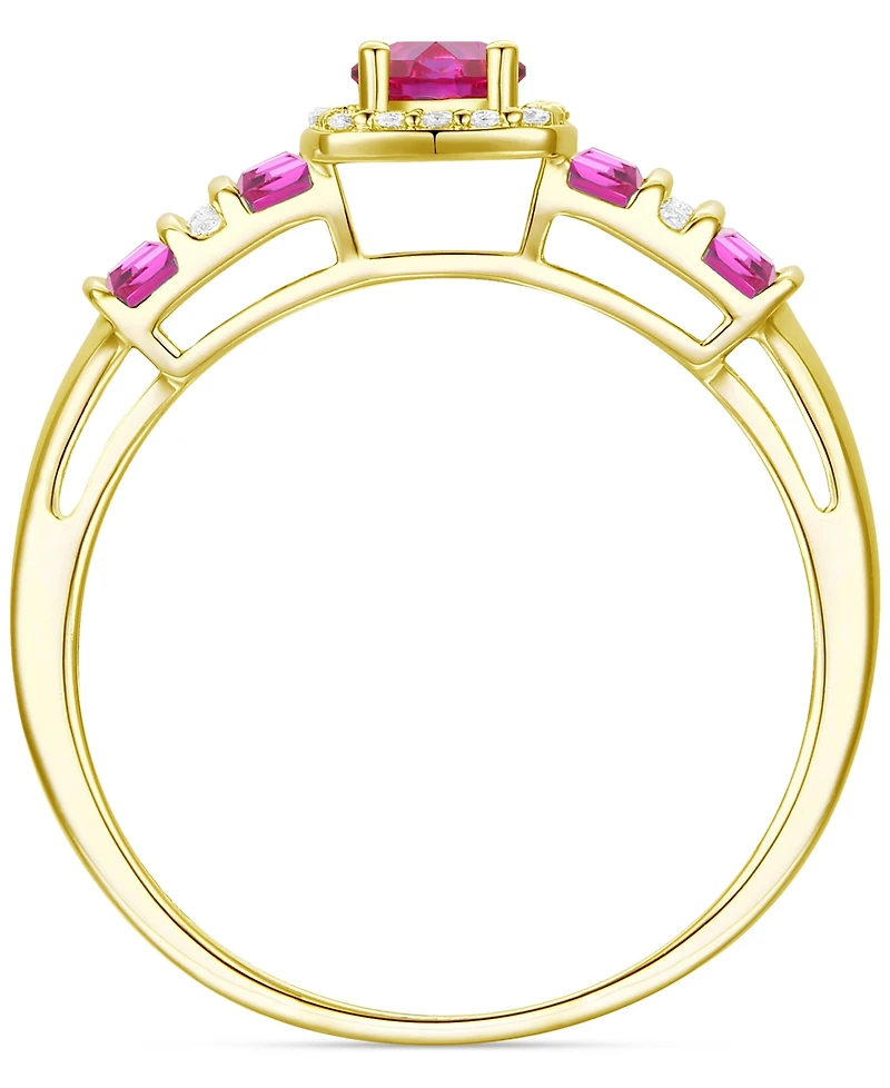 Lab-Grown Ruby (5/8 ct. t.w.) & Lab-Grown White Sapphire (1/10 ct. t.w.) Halo Statement Ring in 14k Gold-Plated Sterling Silver (Also in Lab-Grown Blu