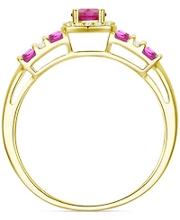 Lab-Grown Ruby (5/8 ct. t.w.) & Lab-Grown White Sapphire (1/10 ct. t.w.) Halo Statement Ring in 14k Gold-Plated Sterling Silver (Also in Lab-Grown Blu