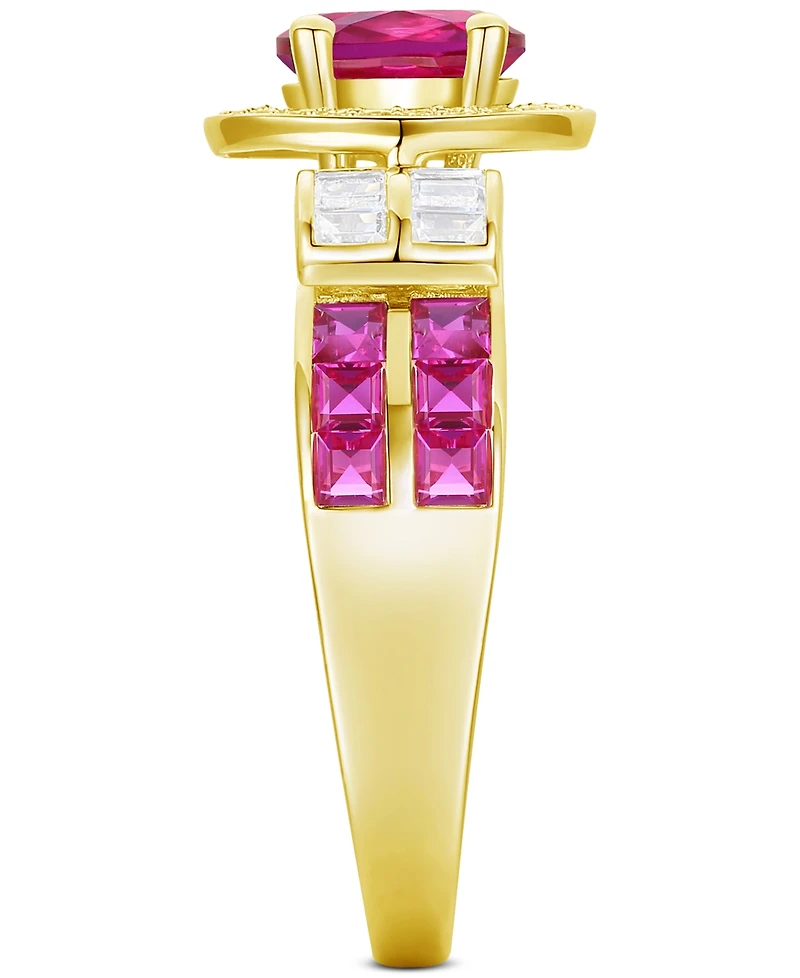 Lab-Grown Emerald (7/8 ct. t.w.) & White Sapphire (1/3 Statement Ring 14k Gold-Plated Sterling Silver (Also Additional Gemst