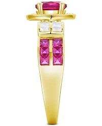 Lab-Grown Emerald (7/8 ct. t.w.) & White Sapphire (1/3 Statement Ring 14k Gold-Plated Sterling Silver (Also Additional Gemst