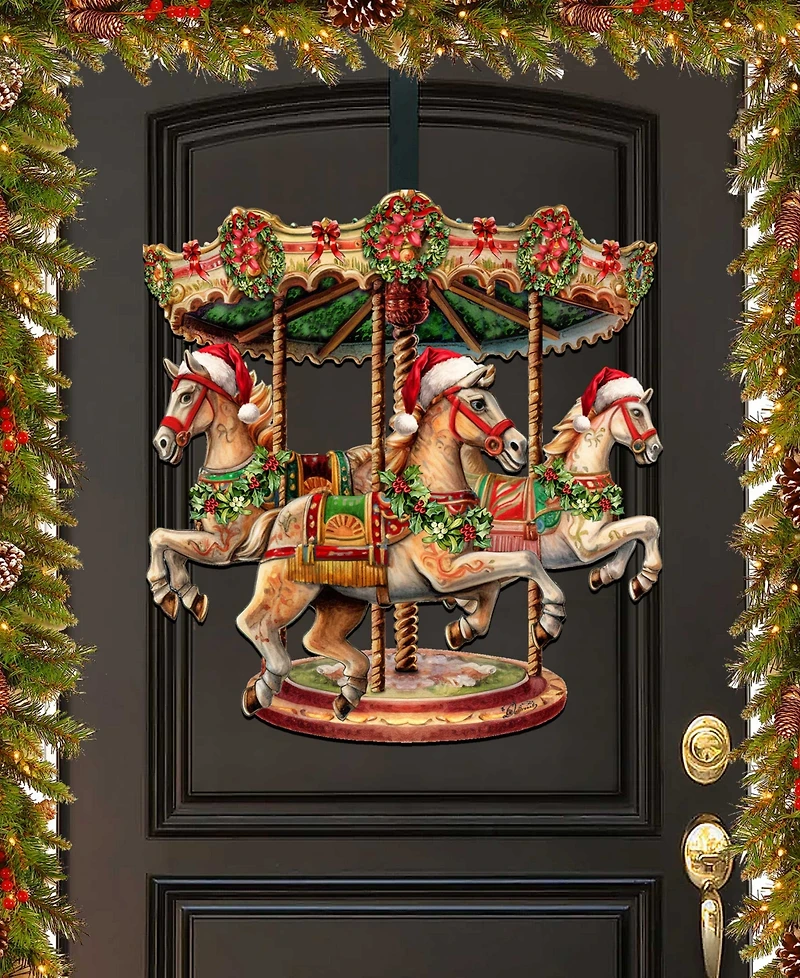 Designocracy Christmas Carousel Christmas Wooden Wall Decor Door Decor G. DeBrekht
