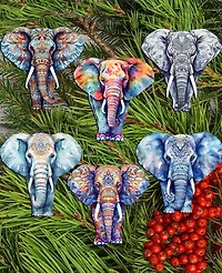 Designocracy Holiday Wooden Clip-On Ornaments Elephants Set of 6 G. DeBrekht