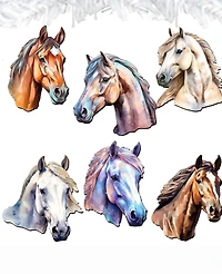 Designocracy Holiday Wooden Clip-On Ornaments Horses Set of 6 G. DeBrekht